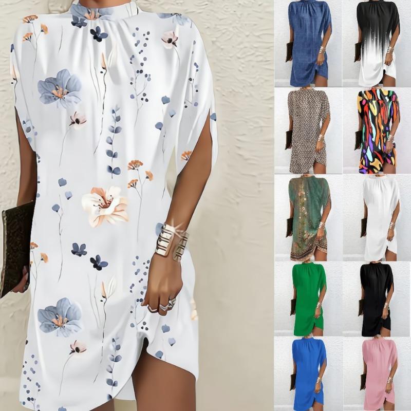 Летняя мода круглый вырез свободный рукав летучая мышь круглый вырез платье для женщин