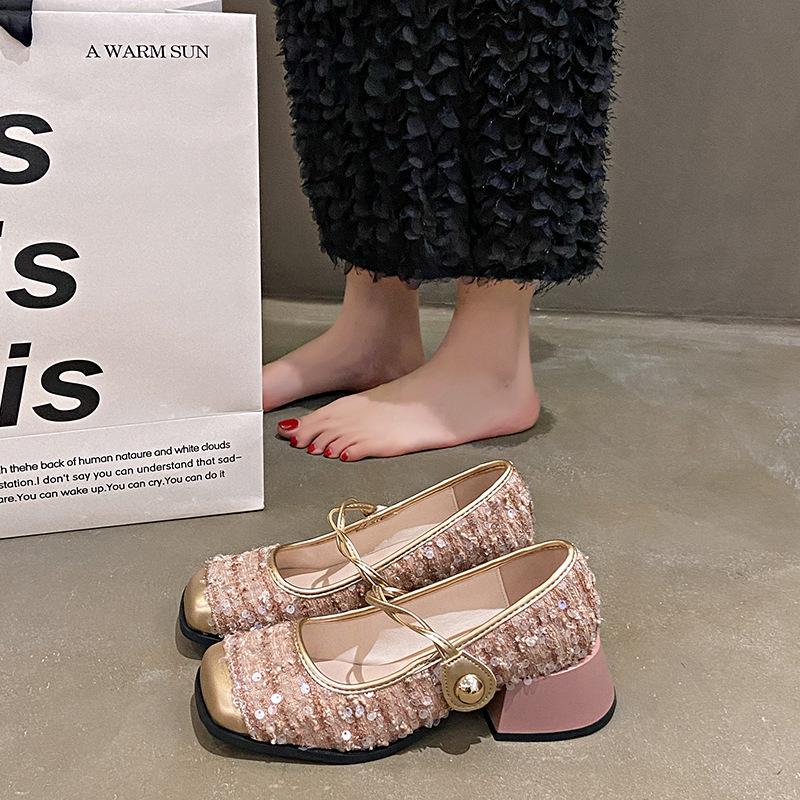 Нишевые высококачественные туфли Мэри Джейн с пайетками женские туфли 2024 года новые весенние туфли на плоской подошве во французском стиле вечерние туфли