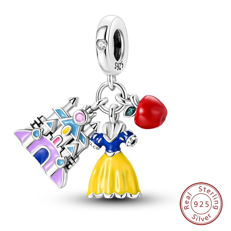925 Silver Ocean Princess Magic Mirror Princess Rose Princess Charms Pendants Fit DIY Bracelets Party Jewelry