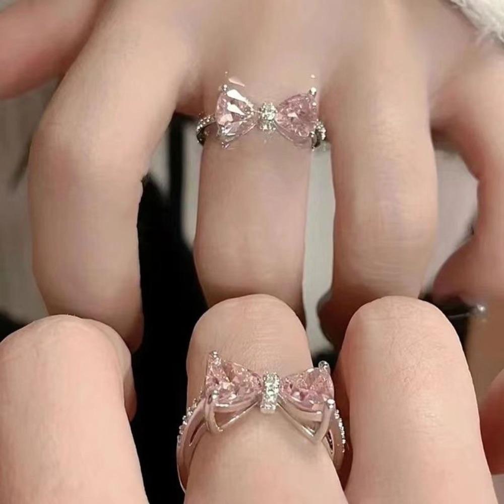 Pink Bow-tie Ring Adjustable Bowknot Opening Ring Beauty Bowknot Finger Ring  Girls