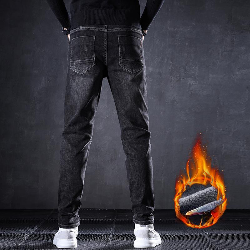 Осенне-зимние джинсы мужские прямые свободные зимние мягкие и утолщенные новые тонкие повседневные длинные брюки