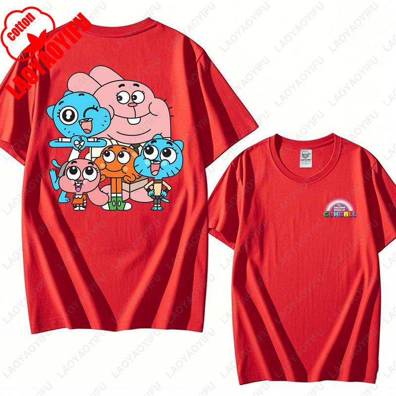 Удивительный мир Гамбола Графическая футболка Смешная мультяшная аниме футболка Унисекс Хлопковый топ Милый Преппи Модный Свитер Одежда Футболка