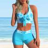 Women's Halter Leaf Print Bikini Tankini Swimsuit
