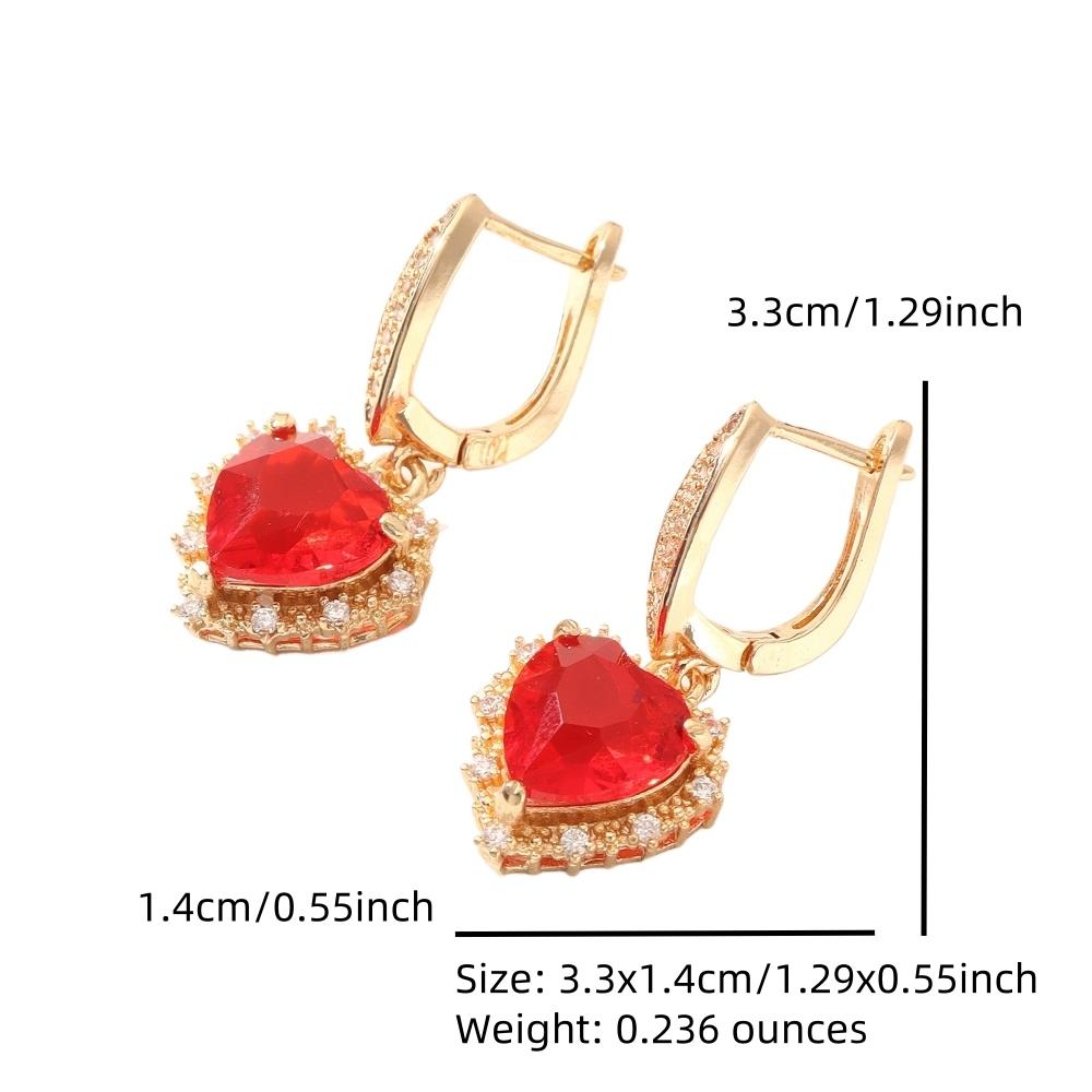 Luxurious Red Heart Shape Dangle Earrings for Women Cubic Zirconia Earring Jewelry Party Accessories Valentine's Day Gift