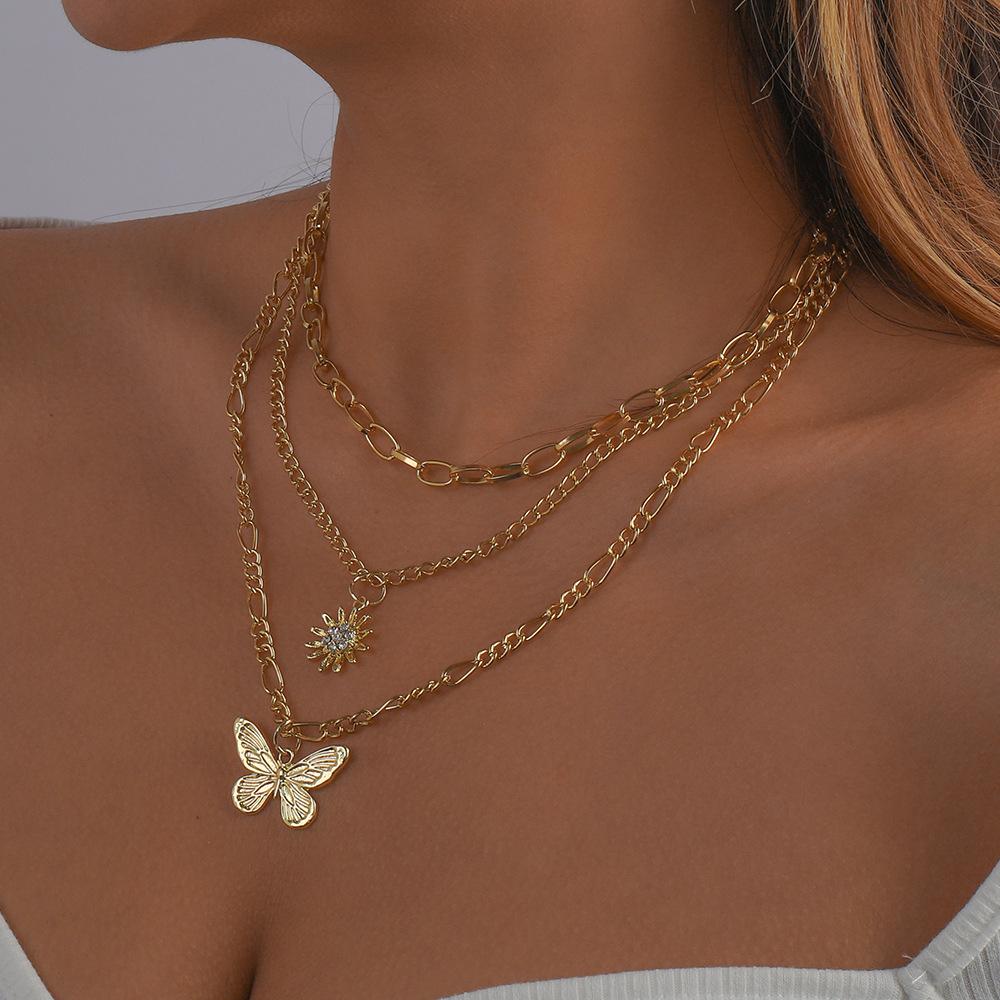 Women European Exaggerated Long Choker Oil Dripping Heart Butterfly Snake Element Jewelry Punk Hip Hop Layered Necklace