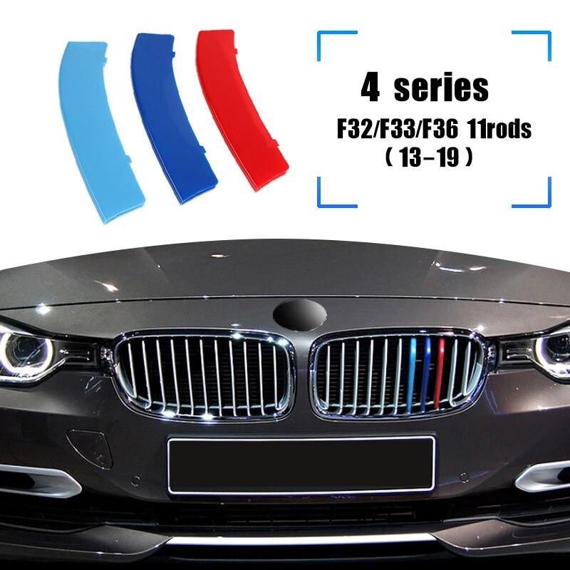 3 шт. M Стайлинг автомобиля, накладка на переднюю решетку бампера, полоски, наклейки для BMW 4 серии F32 F33 F36, 9 стержней, украшение