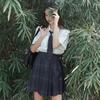 Комплект летней школьной формы JK «Парящая луна»: Аутентичная клетчатая юбка и топ с коротким рукавом, академический стиль для начальной школы