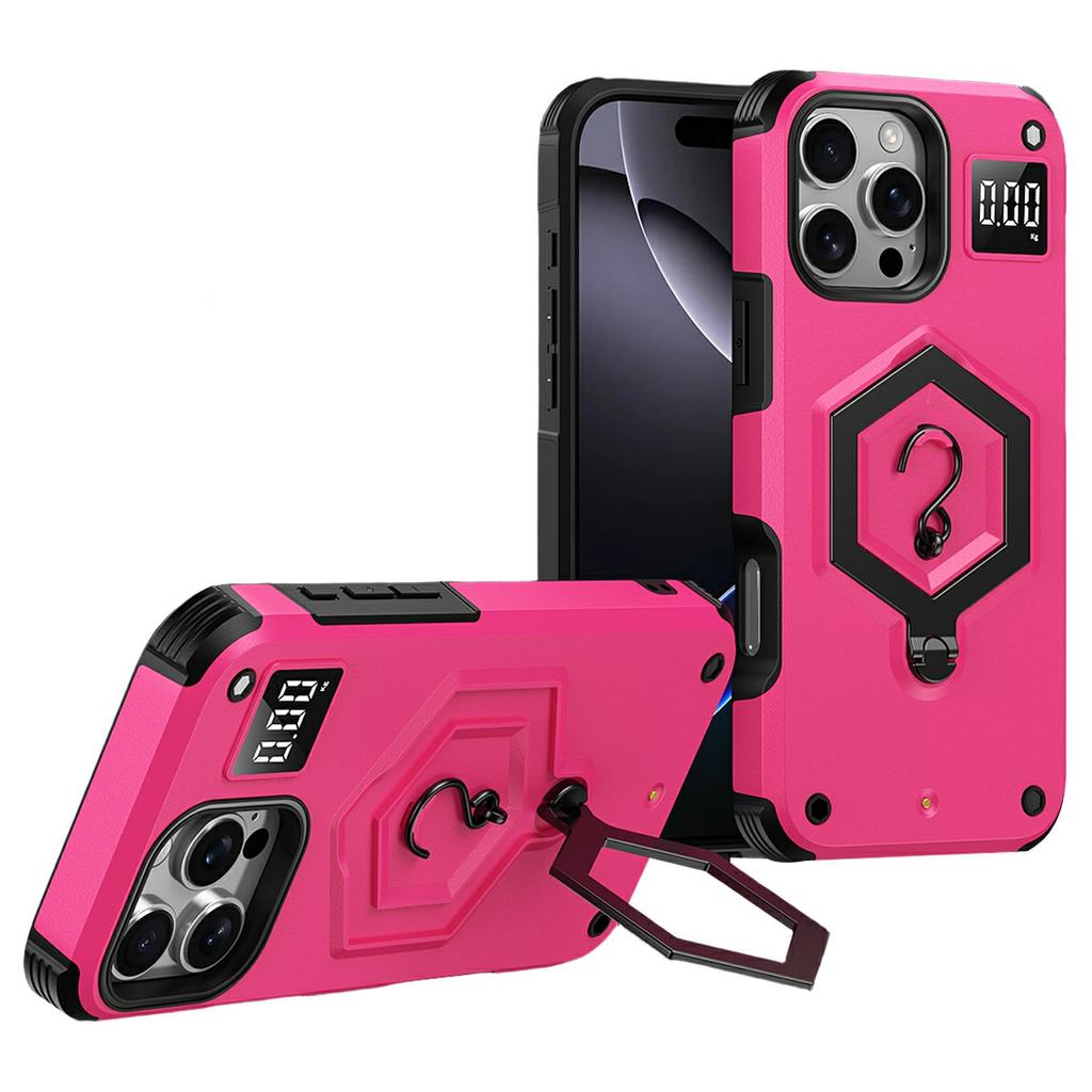 For iPhone 16 Pro Case Hexagonal Kickstand Shockproof TPU PC Matte Phone Cover with Integrated Scale Hook