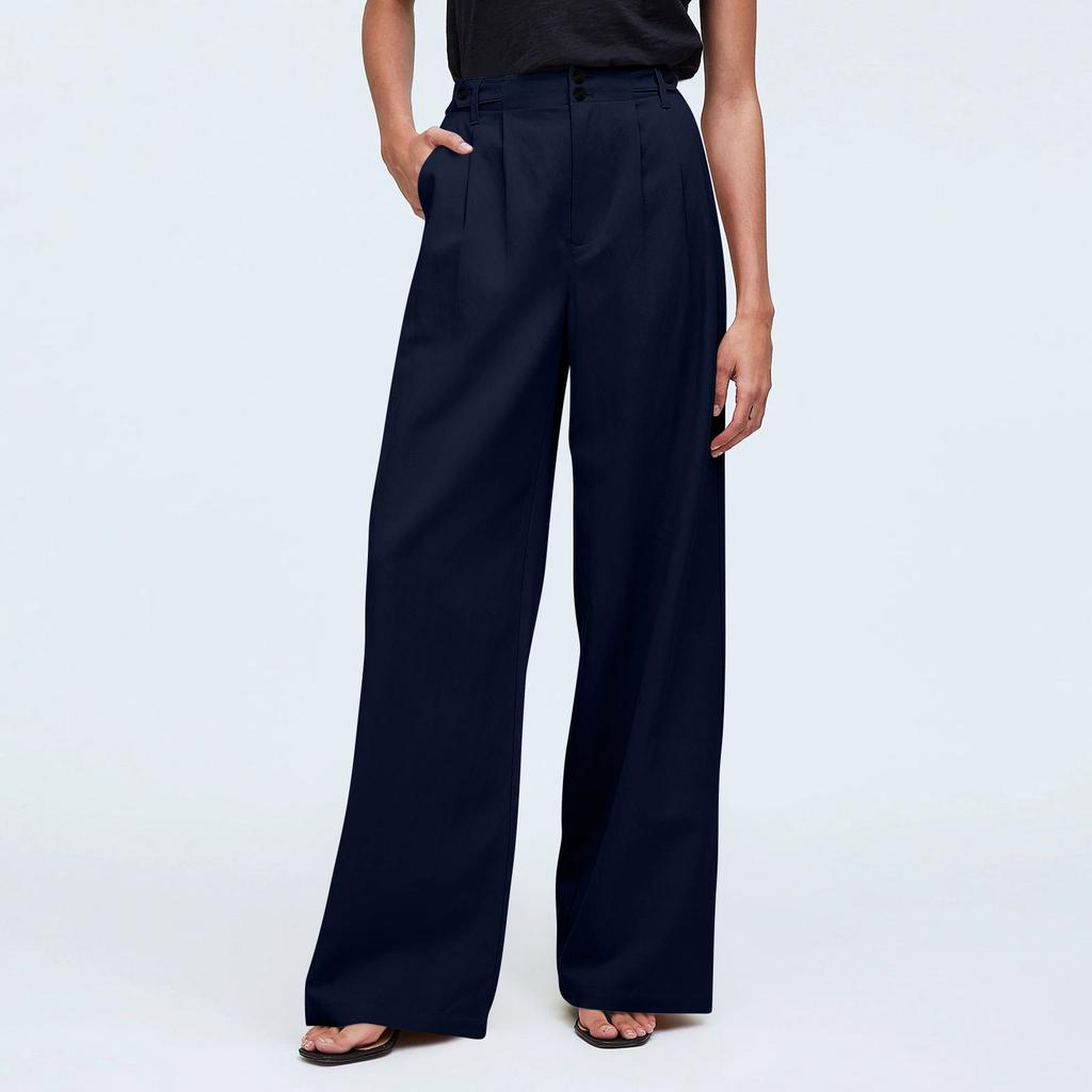 Женские повседневные однотонные широкие брюки с высокой талией, повседневные плиссированные брюки с карманами