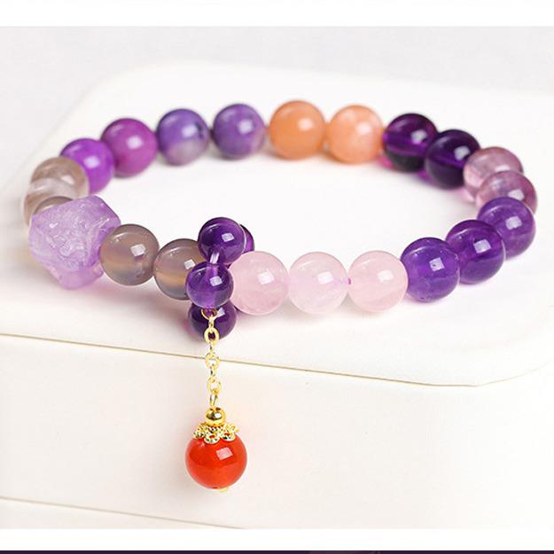 Purple Fire Multi-Stone Amethyst Bracelet & Jade Pendant for Women