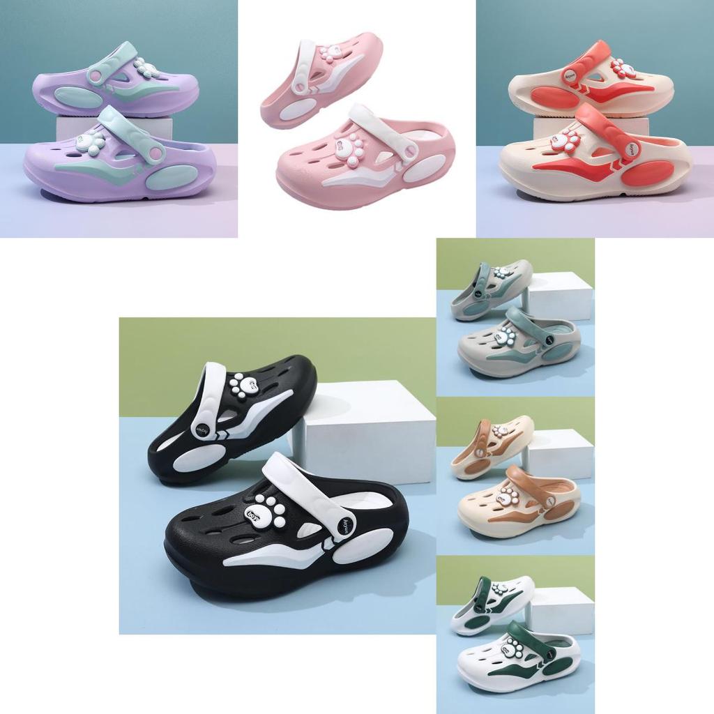 Летние детские сабо для девочек, удобные, дышащие, нескользящие, с мультяшным дизайном, пляжная обувь