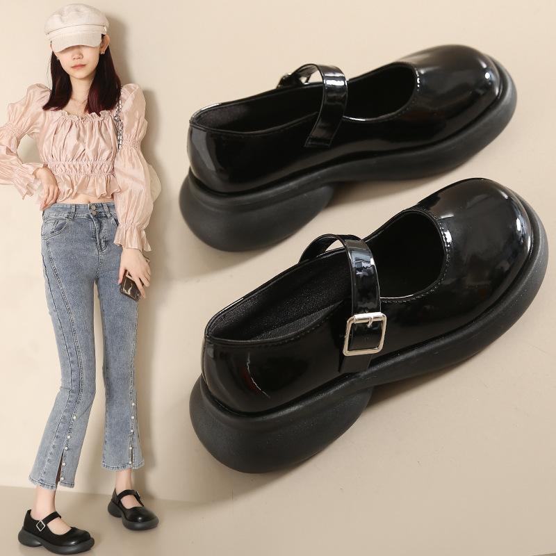 Fashion 2024 New Women's Shoes Fashion Retro Versatile Round Toe Increase Black Thick Sole Mary Jane Shoes for Women Zapatos De Mujer