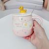 Cartoon Design Sense Ceramic Cup with Lid Spoon Oil Duck Microwave Oven Can Heat Water Cup Funny Mug Ceramic Cup