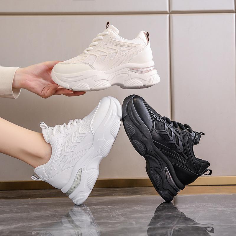 Inner Height Increase Women's Single Shoes Spring New Breathable Dad Shoes Platform Mesh Small Sports Casual Shoes Women