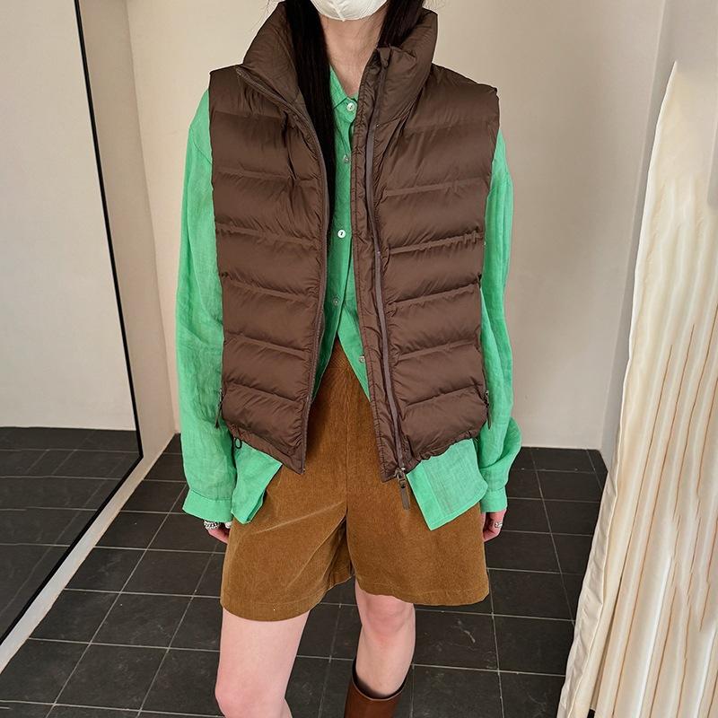 Cotton vest women's autumn and winter new Korean version stand-up collar short cotton vest pocket zipper light and slim fit