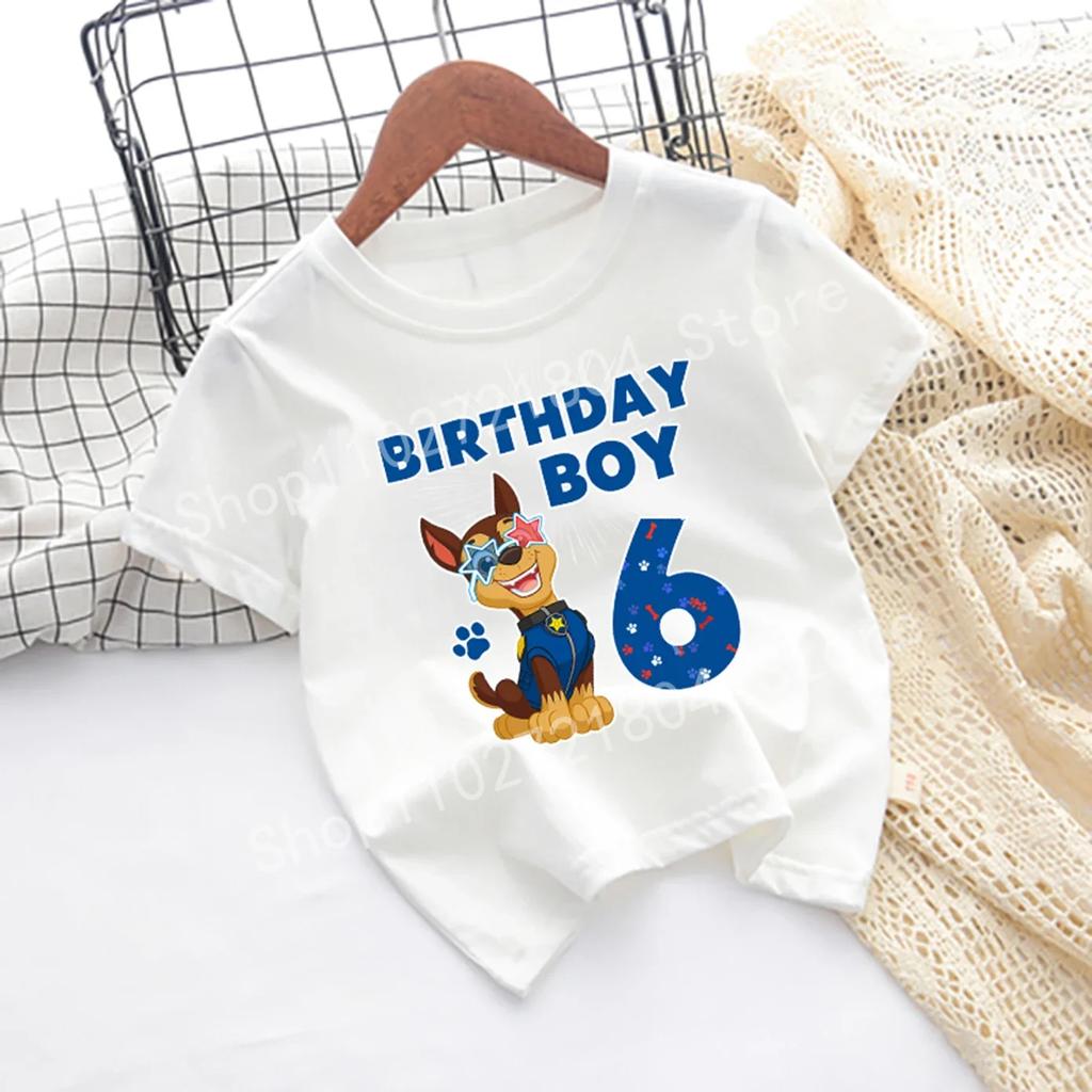 Футболка Щенячий патруль с номером, короткий рукав, круглый вырез, хлопок, одежда на день рождения для мальчика, милый мультяшный дизайн, модная печать в стиле аниме, хип-хоп топы
