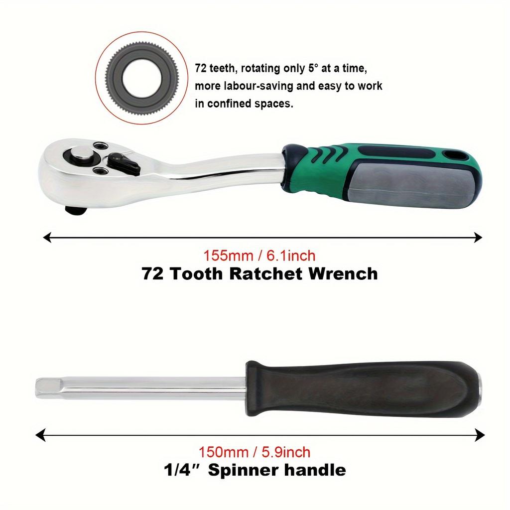 Набор из 53 торцевых ключей с храповым механизмом 1/4 дюйма, набор метрических шестигранных головок, набор торцевых ключей с храповым механизмом на 72 зуба, набор для ремонта автомобилей