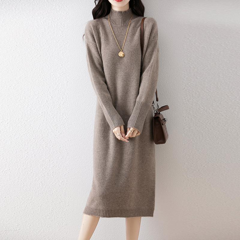 Women Sweater Dress 100% Wool MODERN NEW SAGA Turtleneck Knit Long Pullover Winter Jumpers Wool Long Dress Female