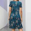 Fashion Womens Loose Flower Print O Neck Short Sleeve Leaves Print Loose Streetwear A-line Dress