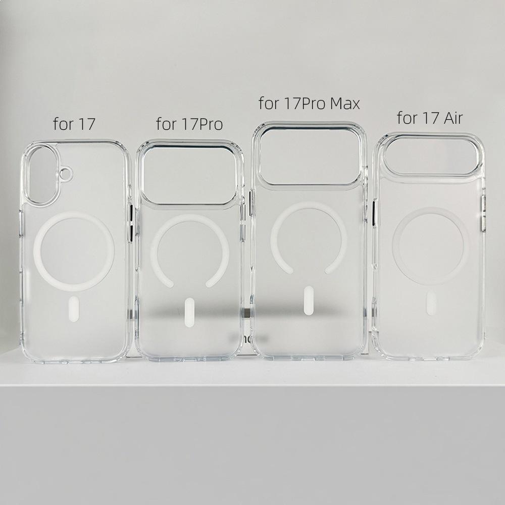 Матовый прозрачный черный магнитный чехол для телефона для Apple 17 Pro Max (Не желтеющий, Совместим с кнопкой камеры AI)
