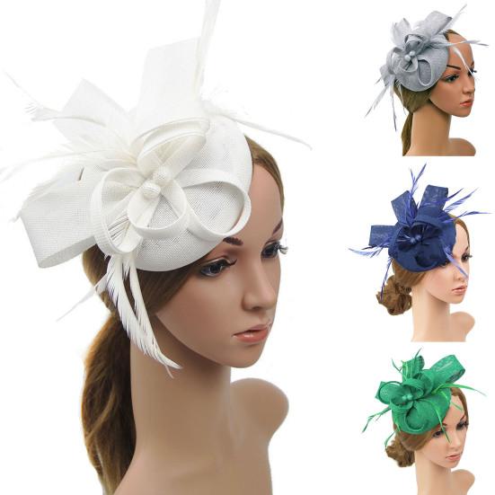 Faux Feather Fascinator Hat Net Yarn Hat Shape Bow Mesh Mini Beret Hat Headdress