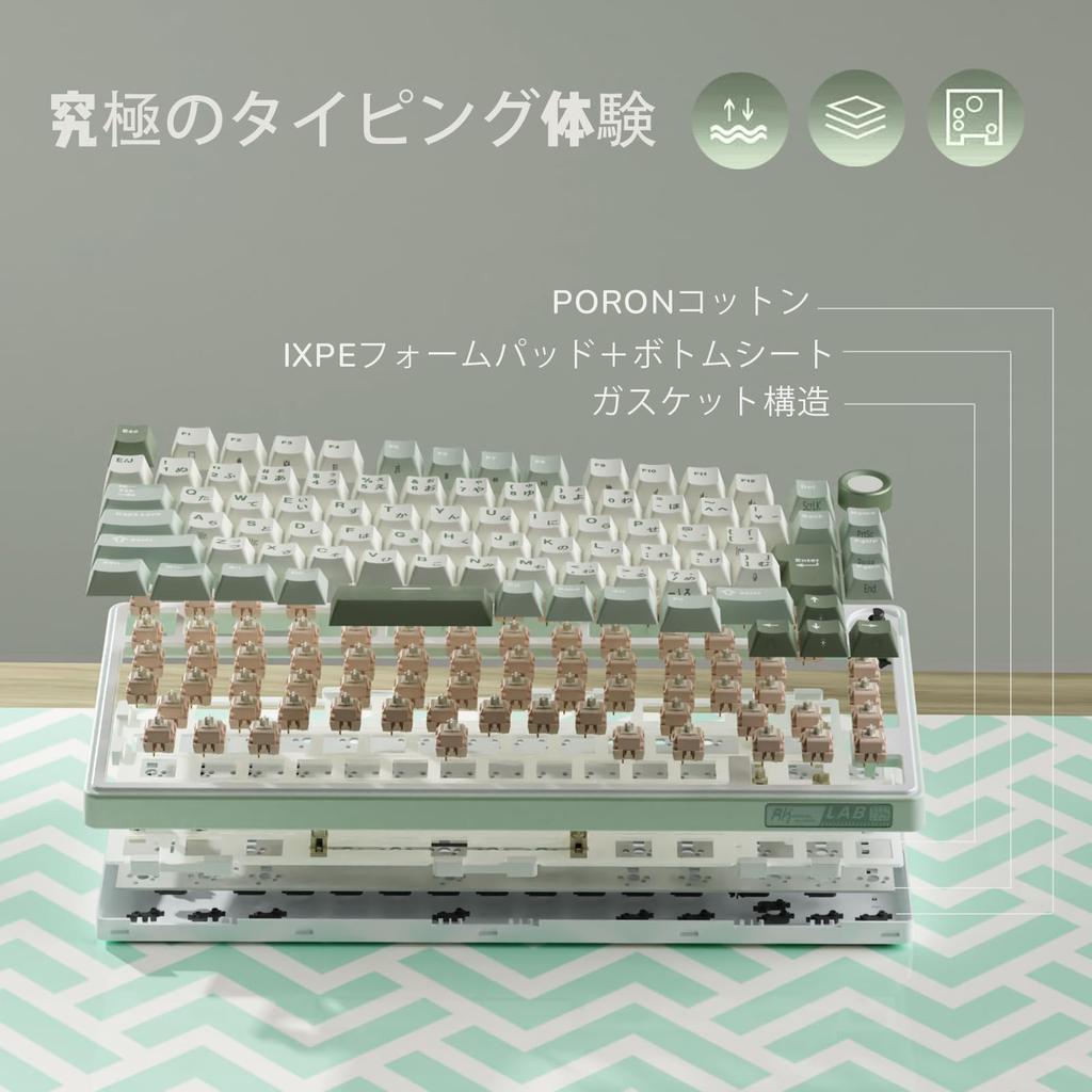 Проводная механическая клавиатура RK ROYAL KLUDGE R75, японская раскладка, ручка регулировки громкости, 75% кастомная игровая клавиатура, конструкция Gasket Mount, RGB-подсветка,