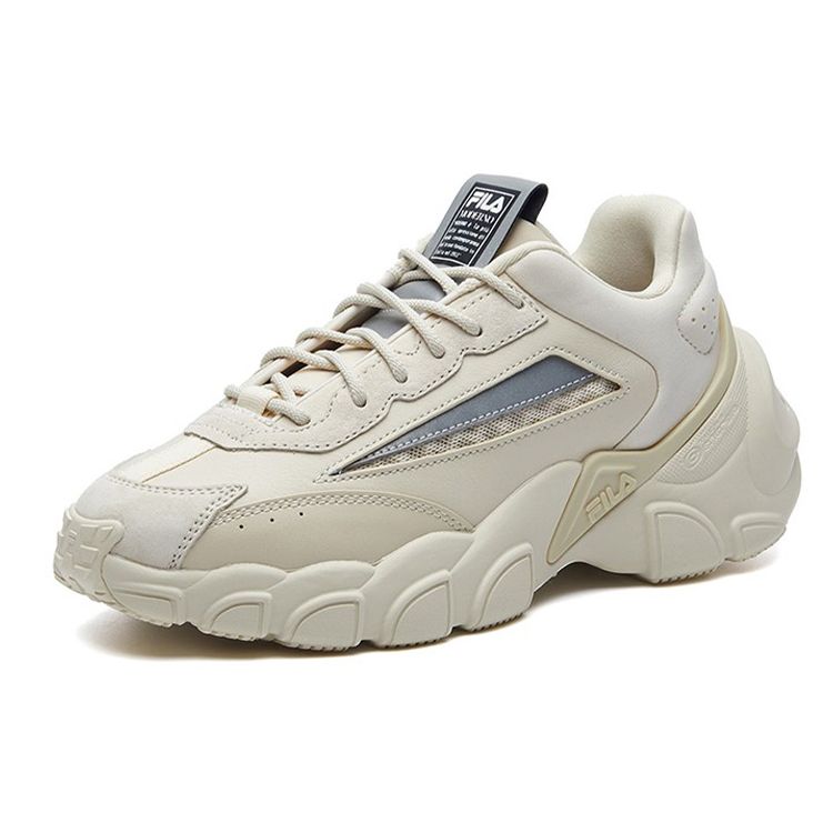 Fila Smasher Ткань Двухслойная Коровья кожа Удобные Универсальные Низкие Кроссовки Папины Кроссовки Женские кроссовки Бежевый F12W134144FAN