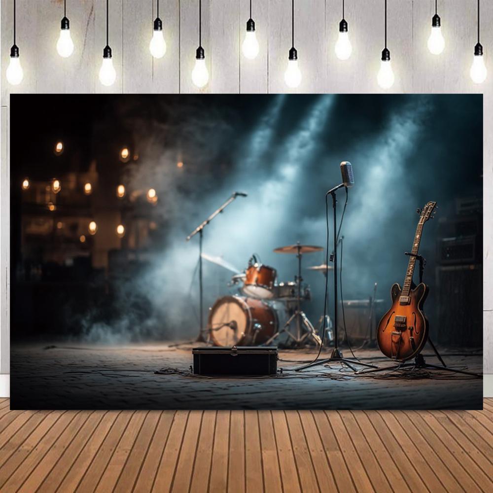 Vintage Concert Stage Guitar Drum Photo Backdrop Rock Music Event Portrait Home Decoration Photography Background Studio Props