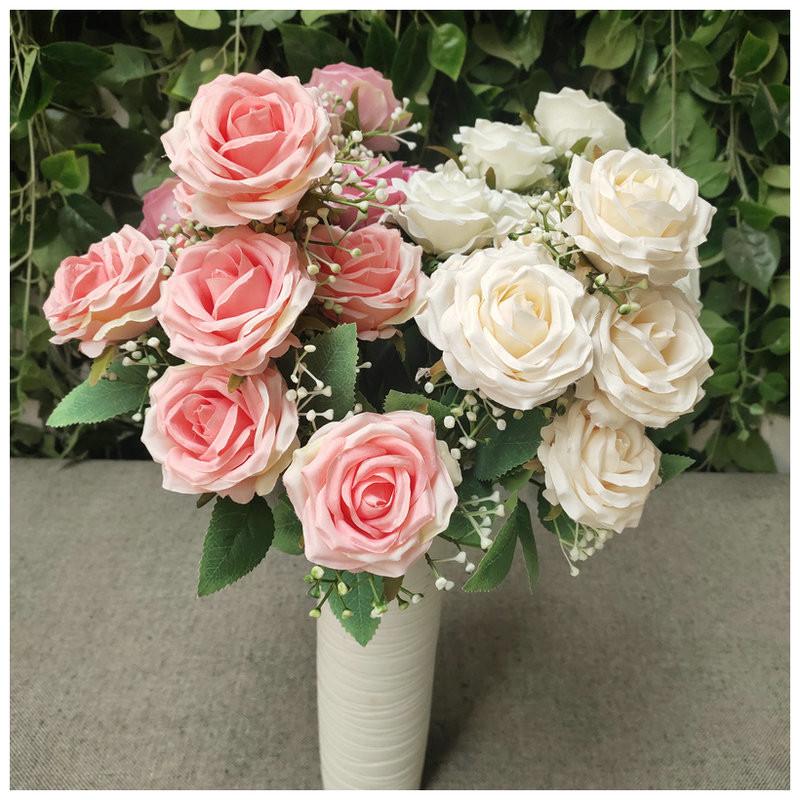 Realistic Rose Silk Bouquet 9 Stems Wedding Photography Props Decoration Home