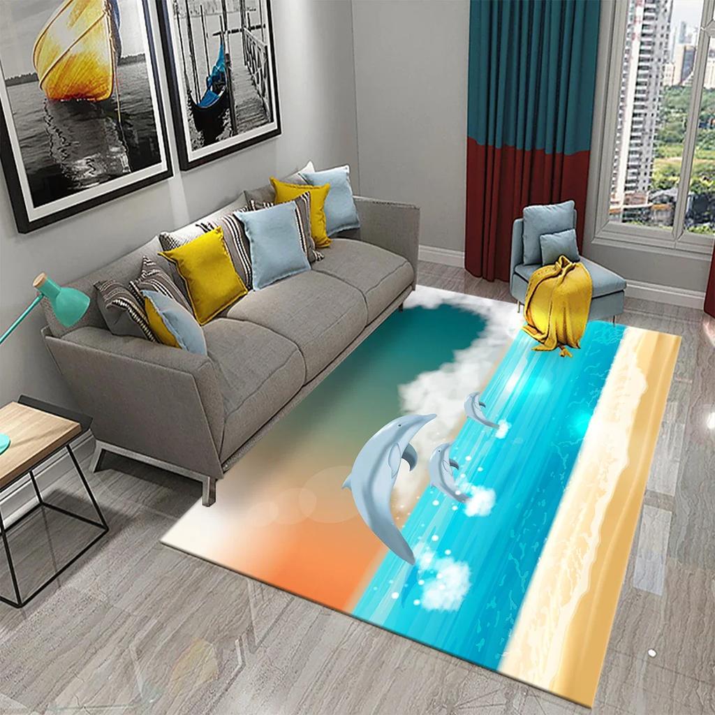Мультяшный ковер с дельфином Милый коврик с морским животным для детской спальни Ковер Детский игровой коврик для ползания Коврик для ванной противоскользящий Домашний декор