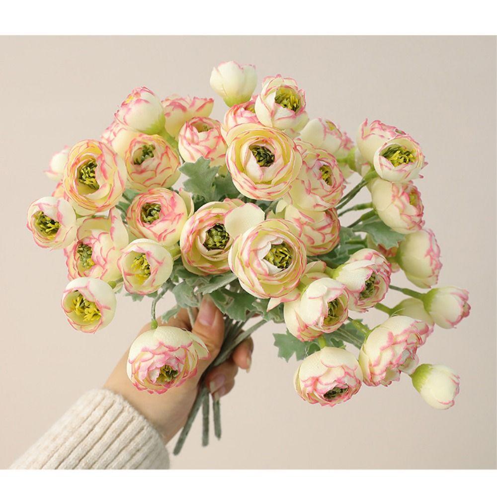 Multicolor Camellia Artificial Flower Flocking Faux Flower Wedding Ornament