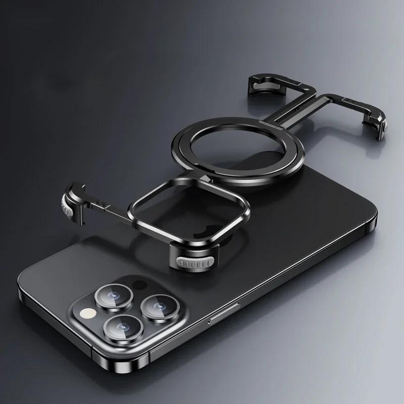 Роскошный металлический чехол Magsafe без оправы с магнитной подставкой для телефона iPhone 15 14 13 12 Pro Max 14 15 Plus противоударный чехол из алюминиевого сплава