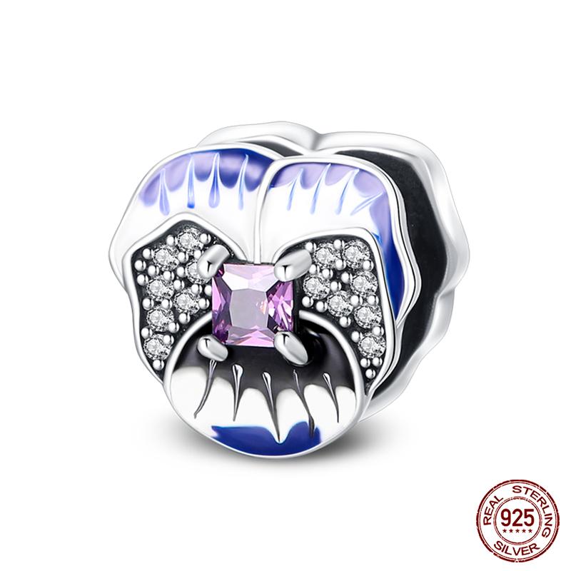 100% 925 Silver Butterfly Flower Blue Zircon Charms Beads Fit Qikaola 925 Bracelets Exquisite DIY Jewelry Gift