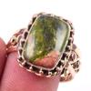 Natural Unakite Gemstone Handmade 925 Sterling Silver Two Tone Ring Size 9 R1D74