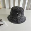 Retro Letter Embroidered Denim Bucket Hat Men and Women Spring and Summer Fashion Versatile Show Face Small and Old Wash Basin Hat