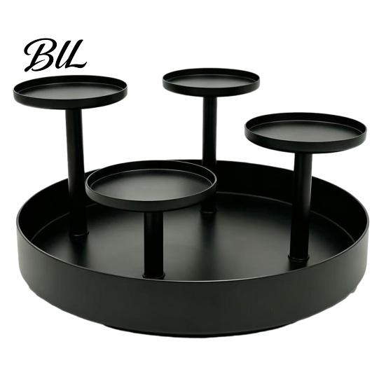 Modern Farmhouse Home Ornament Metal Pillar Candle Holder, Circular 4-Pillar Tiered Stand Heavy Duty Base for Christmas, Wedding, Dining Table,