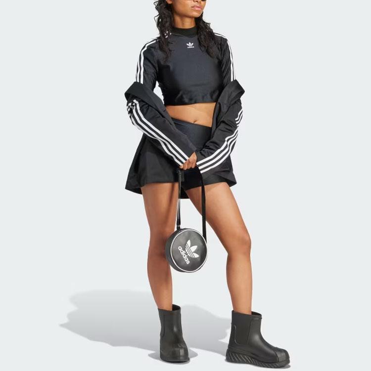 adidas Укороченная футболка с длинными рукавами и высоким воротом Originals, женские топы с 3 полосками, черные IU2428