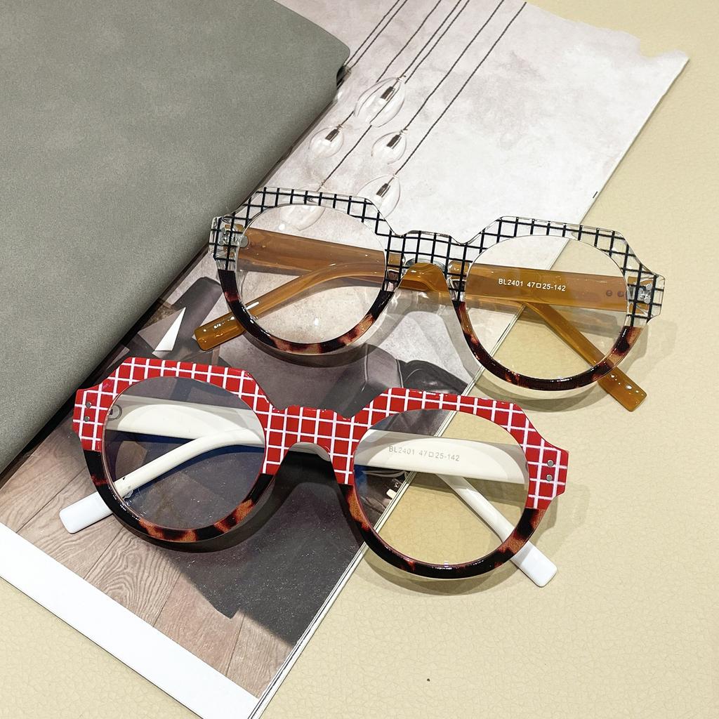 Fashion Plaid Frame Anti-Blue Flat Mirror, Street Shot High-End Plain Glasses Frame