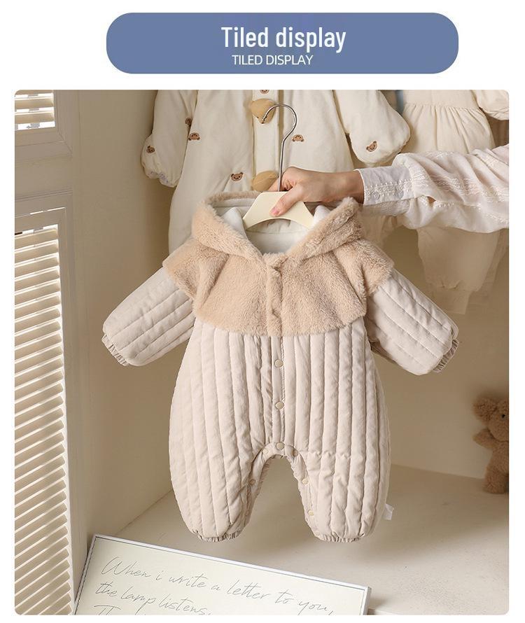 Детский зимний комбинезон-слип с капюшоном из кроличьего флиса - Толстый уличный костюм для малыша