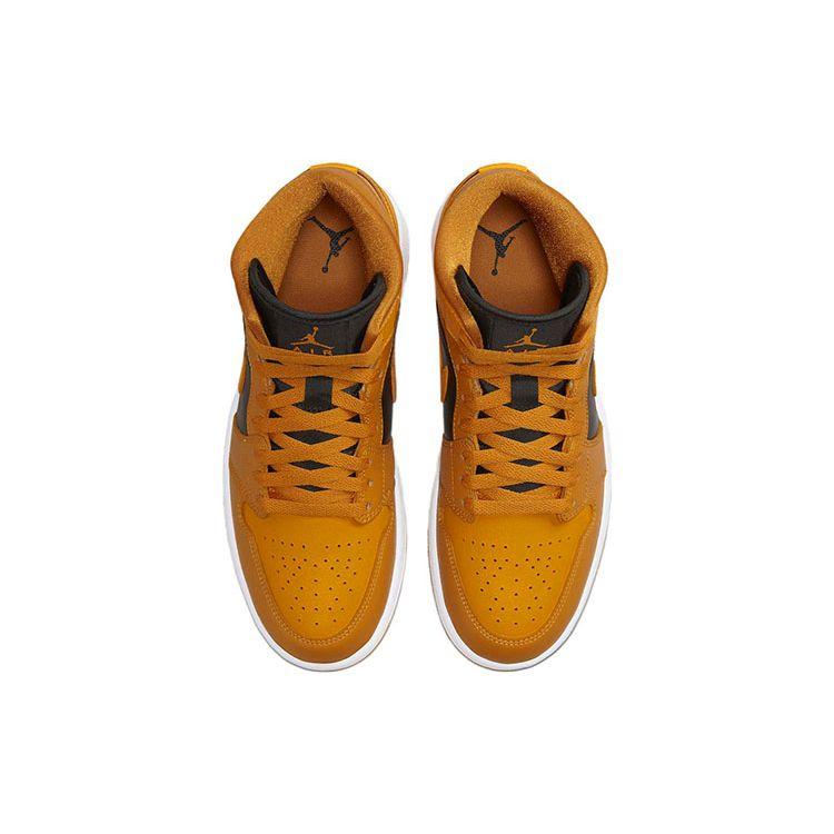 Женские кроссовки Air Jordan 1 Mid Chutney золотистые, черные, белые BQ6472-700