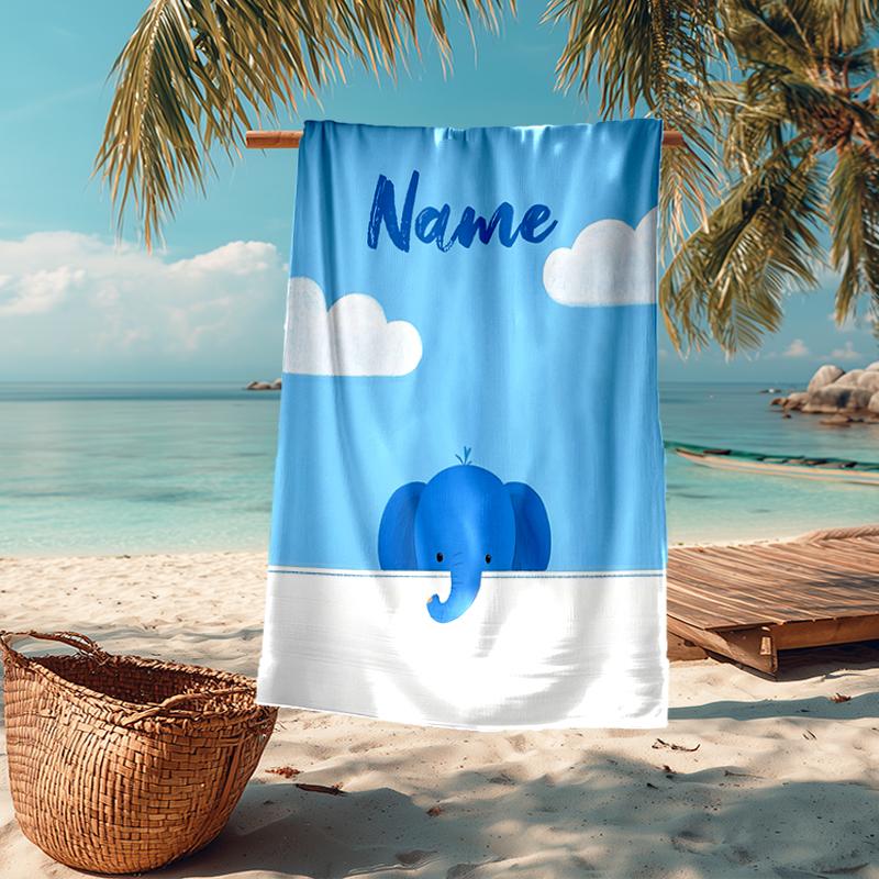 Custom Name Ultra-Soft Beach Towel with A Elephant Theme,Ideal for Pool - Camping, Diving - Perfect Travel Essential, Vibrant Beach Towel.