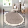 Aizza Trends Indian Handmade Braided White Border with Inner Gray Natural Jute Area Rug- Jute Rug- Dining Room Carpet