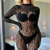 Новый Комбинезон с Леопардовым Принтом с Длинными Рукавами Прозрачный Облегающий Боди Сексуальные Бодистокинги с Открытой Спиной Длинные Брюки Горячие Топы