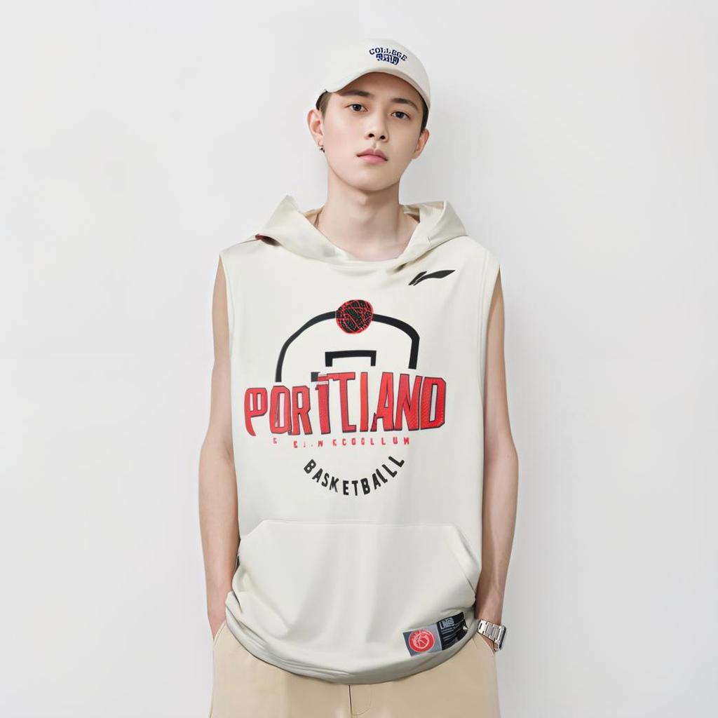 Li Ning Sports Basketball Series Letter Print Hoodie без рукавов Мужские толстовки Off-White AWDR351-2