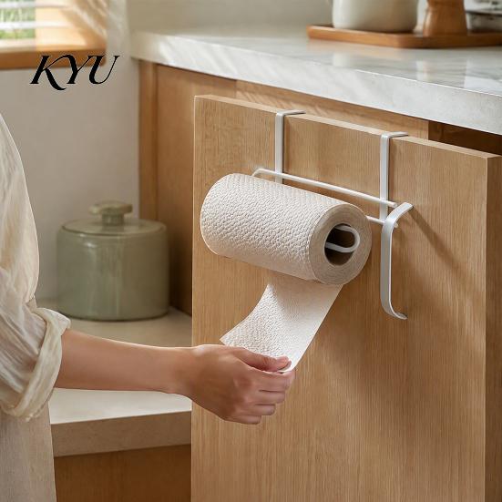 Adhesive Wrap And Foil Organizer Hanging Paper Towel Rack, Drill-Free Metal Organizer, Space Saving Kitchen Gadget Storage Rack for under Cabinet Door