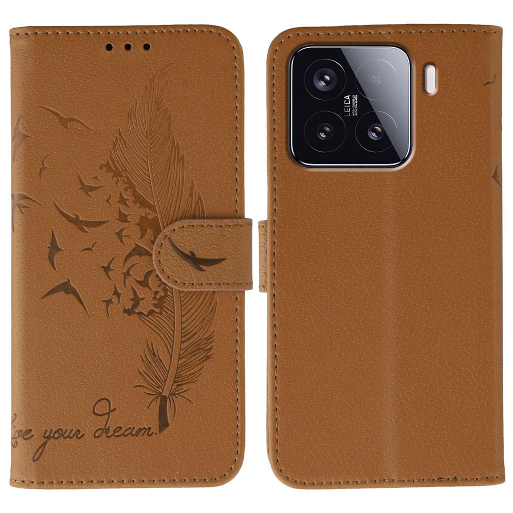 For Xiaomi 15 Case Feather Imprint PU Leather Wallet Phone Cover