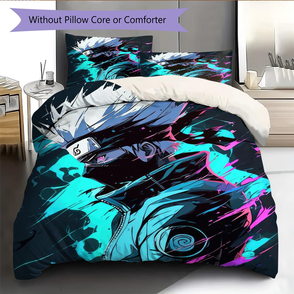 Хатаке Какаши Узор Наруто Постельное белье Домашний декор Подарок на день рождения (1 пододеяльник + 2 наволочки, без наполнителя)