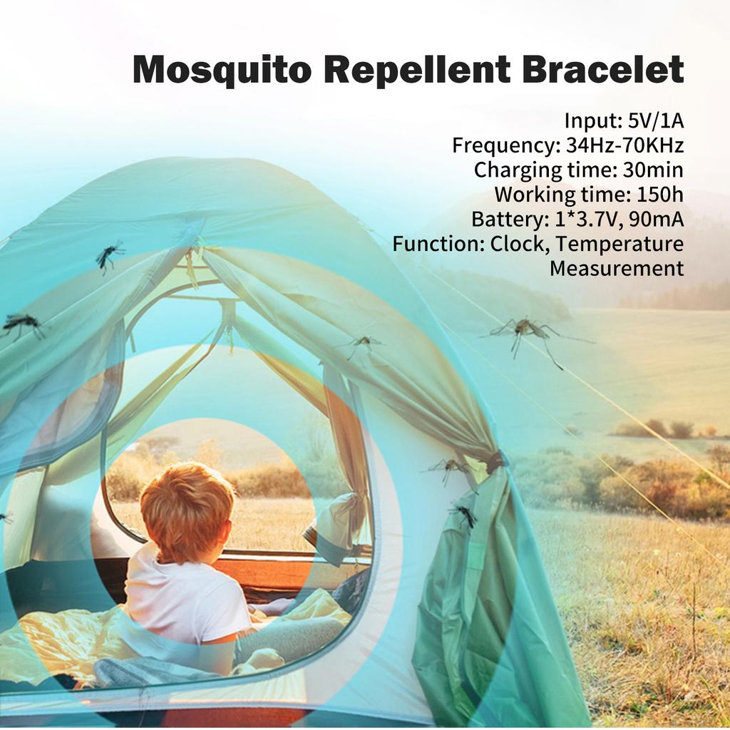 Temperature Measurement Bracelets Ultrasonic Mosquito Repellent Bands Non-Toxic Deet Free Bug