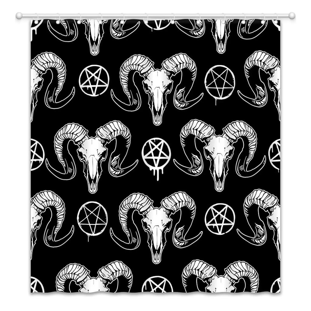 Шторка для душа Пентаграмма с демоном Бафометом Сатанинская козлиная голова Двоичный символ Тату Водонепроницаемый набор штор для ванной с крючками