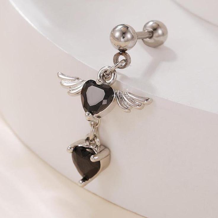 Простые серьги в форме сердечек с крыльями ангела, подвеска из нержавеющей стали с кисточками, женское пирсинговое кольцо для пупка